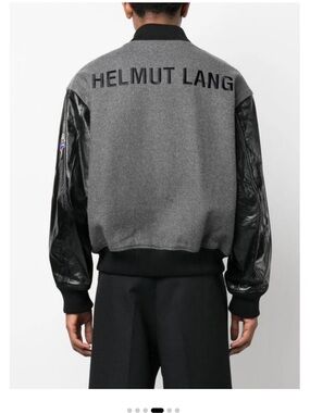 Helmut Lang Men's Gray Logo Varsity Bomber Jacket